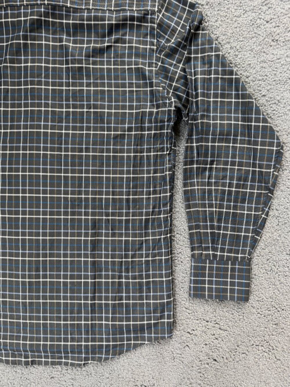 Ermenegildo Zegna Men L Charcoal Grey Plaid Windowpane 100% Cotton Shirt Luxury - Picture 11 of 13